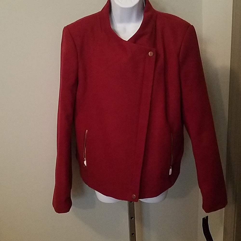 Red Polyester Moto Jacket